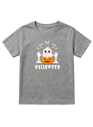 Kids Grey Ghost Pumpkin Halloween Cotton T-Shirt