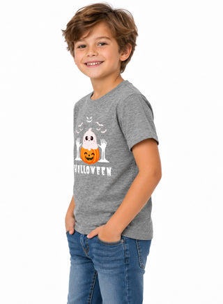 Kids Grey Ghost Pumpkin Halloween Cotton T-Shirt