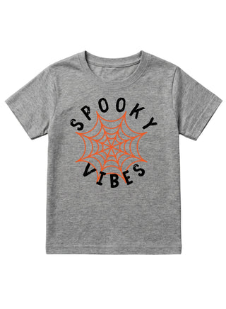 Kids Grey Spooky Vibes Halloween Cotton T-Shirt