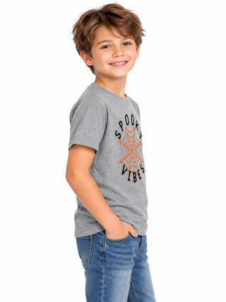 Kids Grey Spooky Vibes Halloween Cotton T-Shirt