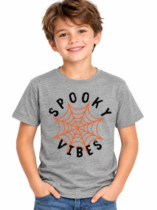 Kids Grey Spooky Vibes Halloween Cotton T-Shirt