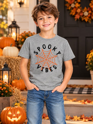 Kids Grey Spooky Vibes Halloween Cotton T-Shirt