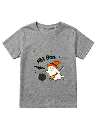 Kids Grey Hey Boo Halloween Cotton T-Shirt
