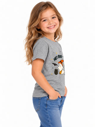 Kids Grey Hey Boo Halloween Cotton T-Shirt