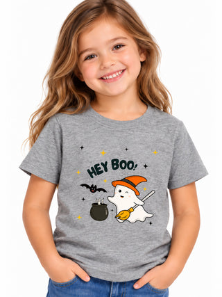 Kids Grey Hey Boo Halloween Cotton T-Shirt