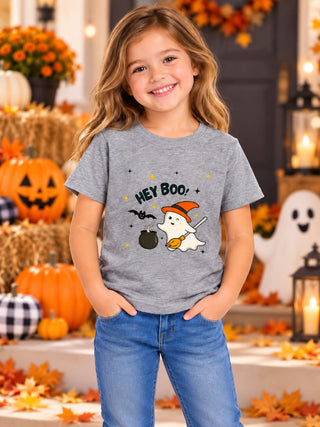 Kids Grey Hey Boo Halloween Cotton T-Shirt