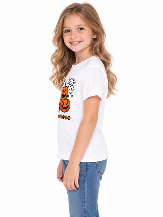 Kids White Pumpkin Bats Halloween Cotton T-Shirt