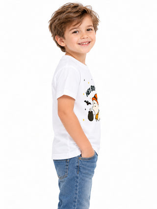 Kids White Hey Boo Halloween Cotton T-Shirt