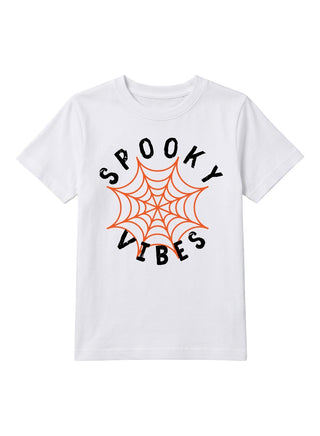Kids White Spooky Vibes Halloween Cotton T-Shirt