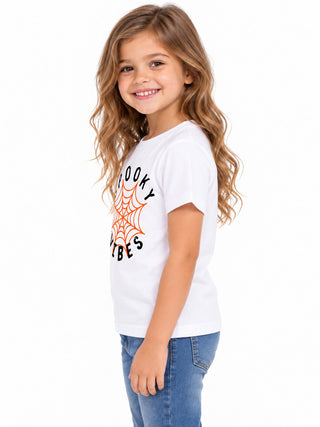 Kids White Spooky Vibes Halloween Cotton T-Shirt