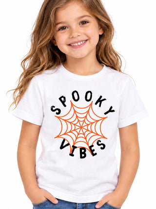 Kids White Spooky Vibes Halloween Cotton T-Shirt