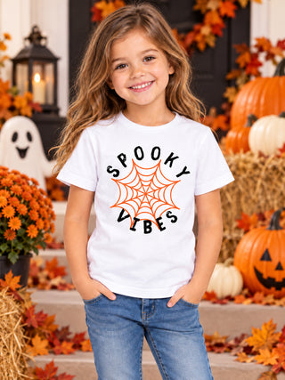 Kids White Spooky Vibes Halloween Cotton T-Shirt