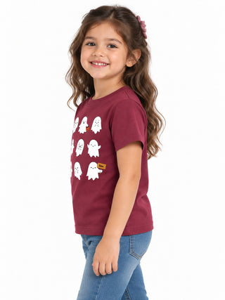 Kids Maroon Cute Ghosts Halloween Cotton T-Shirt