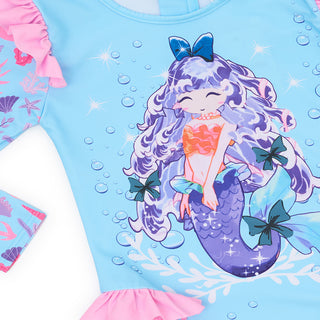 Pastel Mermaid Print Swimsuit with Ruffles