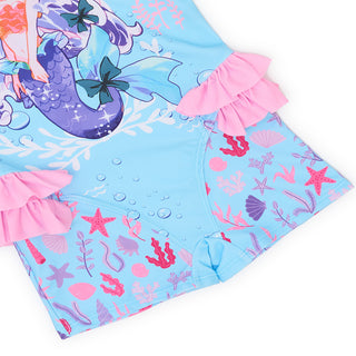 Pastel Mermaid Print Swimsuit with Ruffles