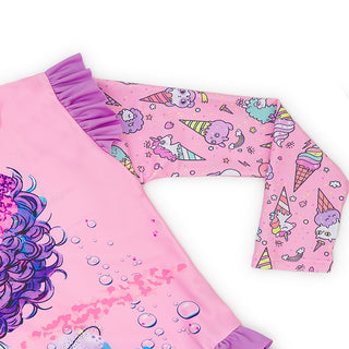 Purple Mermaid Print Swimsuit with Ruffles