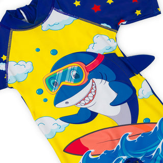 Surfing Shark Swimwear Set with Cap for Boys