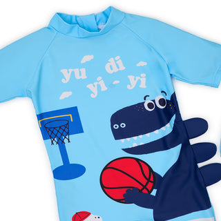 Basketball Dino Swimwear Set with Cap for Boys