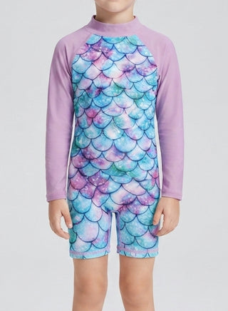 Girls Mermaid Print Swimsuit with Matching Swim Cap