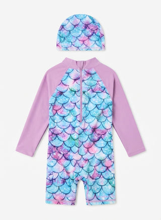 Girls Mermaid Print Swimsuit with Matching Swim Cap