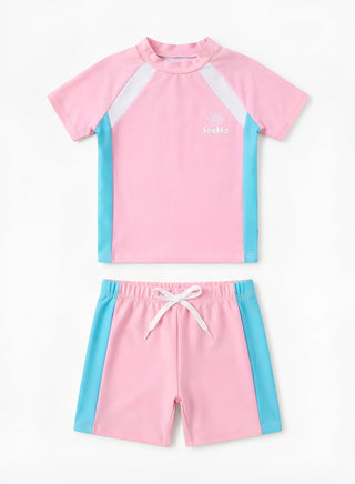 Girls Pink Blue Rash Guard Swim Set