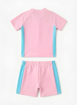 Girls Pink Blue Rash Guard Swim Set