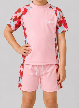 Girls Pink Camo Print Rash Guard Swim Set