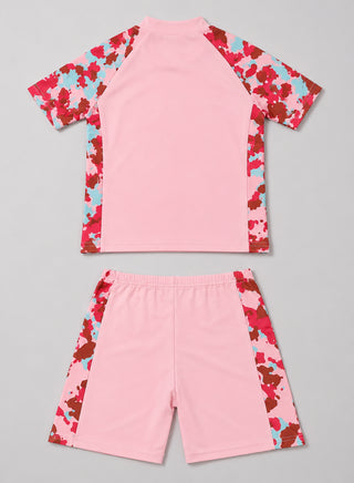 Girls Pink Camo Print Rash Guard Swim Set