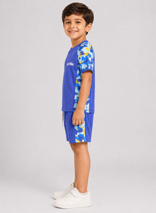 Boys Blue Camo Print Rash Guard Swim Set