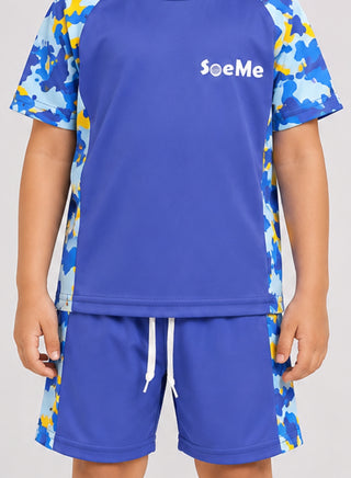 Boys Blue Camo Print Rash Guard Swim Set