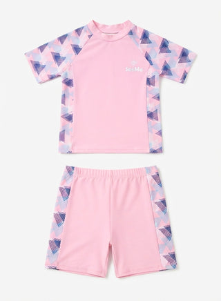 Girls Lilac Geometric Print Rash Guard Swim Set