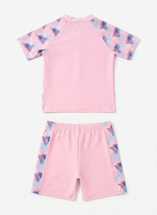 Girls Lilac Geometric Print Rash Guard Swim Set
