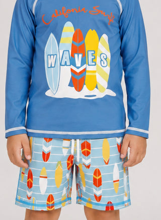 Boys Surfboard Print Long Sleeve Swim Set