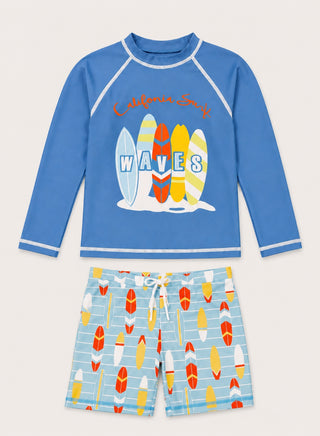 Boys Surfboard Print Long Sleeve Swim Set