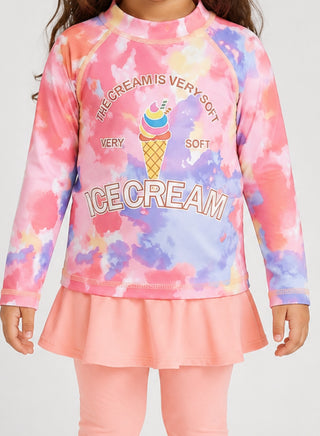 Girls Ice Cream Print Top Pant Skirt Swim 2 Piece Set