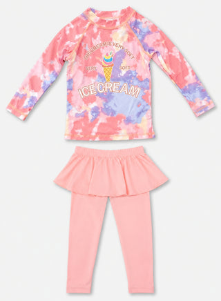 Girls Ice Cream Print Top Pant Skirt Swim 2 Piece Set