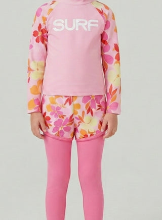 Girls Pink Floral Top Pant Shorts Swim 3 Piece Set