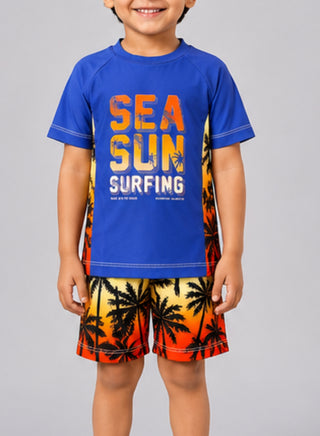 Boys Sea Sun Print T-Shirt Shorts 2 Piece Swim Set