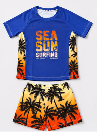 Boys Sea Sun Print T-Shirt Shorts 2 Piece Swim Set