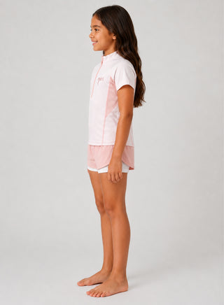Girls Half Zip Rash Guard Shorts 2 Piece Swim Set