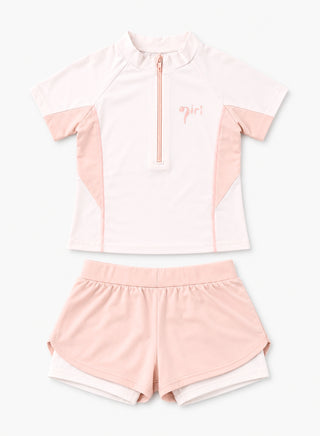 Girls Half Zip Rash Guard Shorts 2 Piece Swim Set