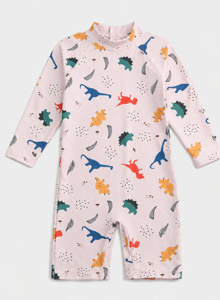 Boys Dinosaur Print Long Sleeve One Piece Swimsuit