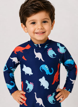 Boys Navy Dinosaur Print One Piece Swimsuit