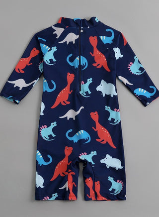 Boys Navy Dinosaur Print One Piece Swimsuit