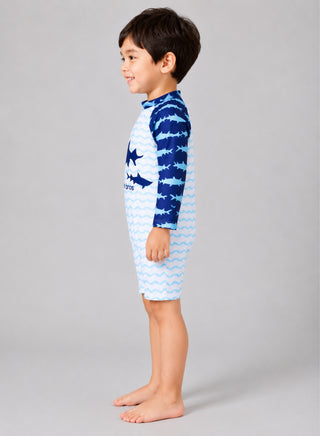 Boys Shark Print Long Sleeve One Piece Swimsuit