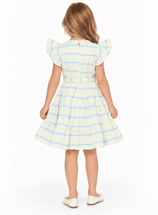 Adorable yellow striped dress with ruffle sleeves for girls