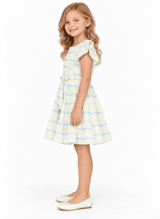 Adorable yellow striped dress with ruffle sleeves for girls