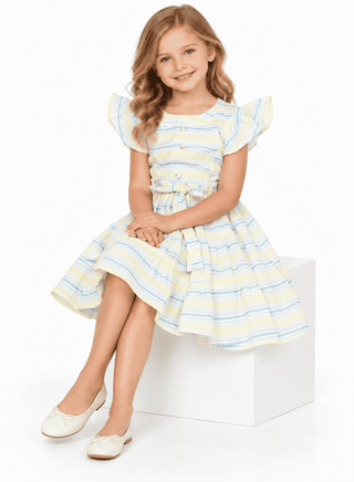 Adorable yellow striped dress with ruffle sleeves for girls