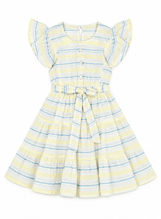Adorable yellow striped dress with ruffle sleeves for girls