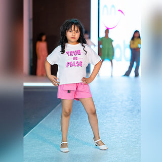 True and false quote top and pink shorts set for girls